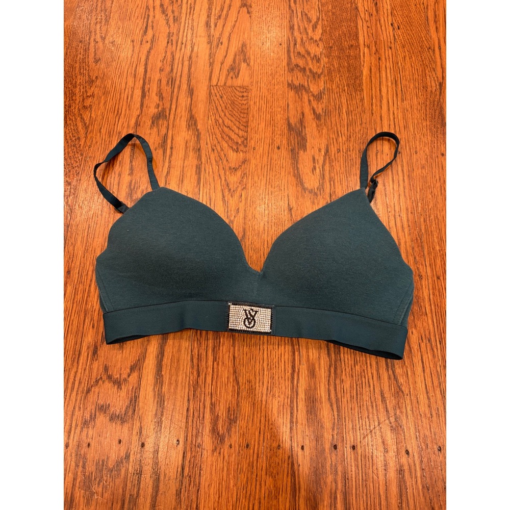 Victoria's Secret Teal Green Shine Patch Wireless Bra 32C Cotton Modal Lined